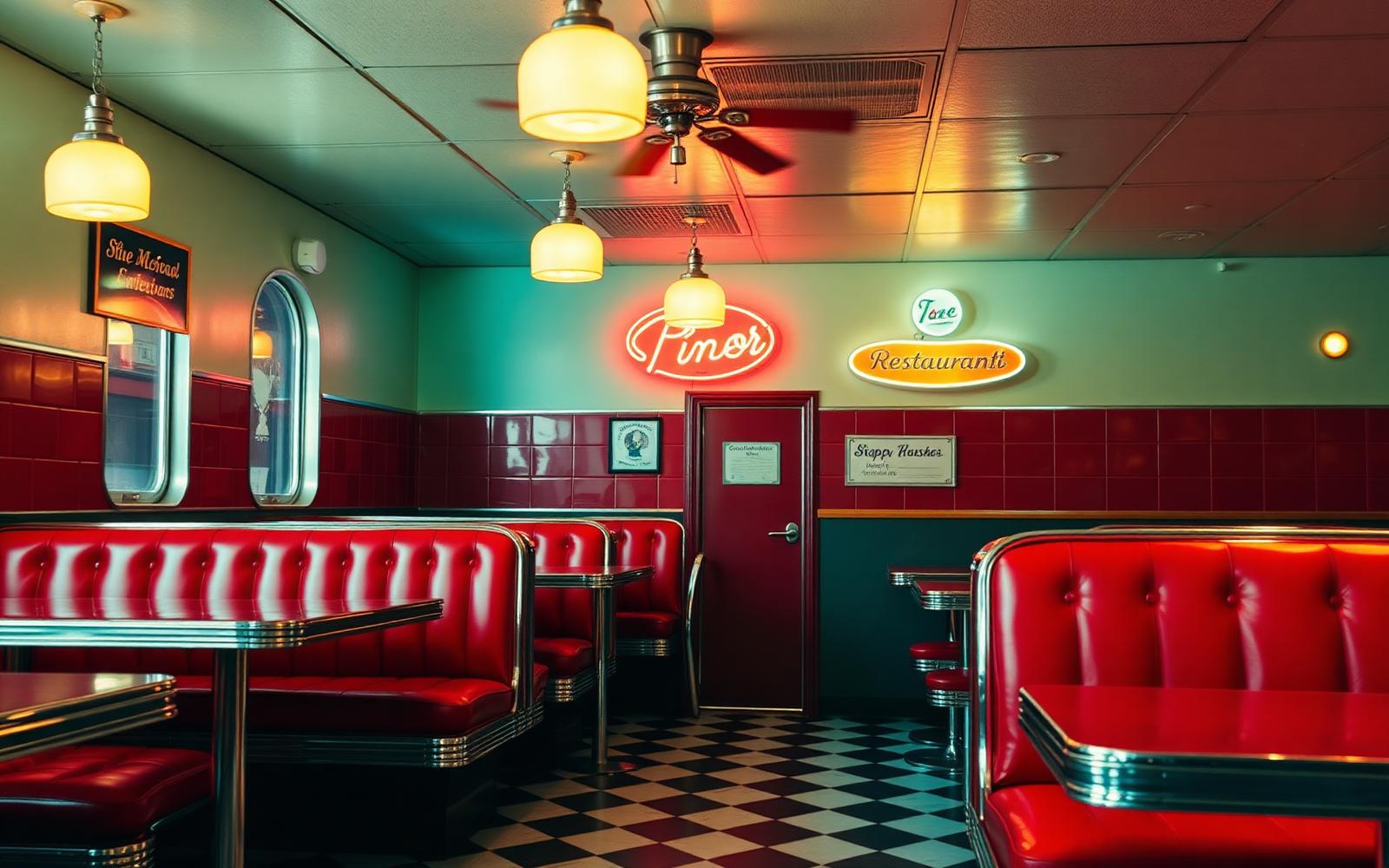 Retro Amerikaans diner interieur van Snackcorner Twenty Nine in Oss met rode booths